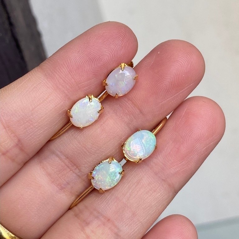 Bông tai si nhật đính đá opal tự nhiên siêu lửa