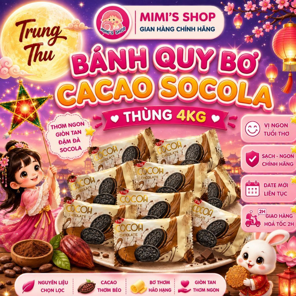 (Sỉ) Thùng Bánh Quy Bơ Cacao Socola Tân Hoàng Gia 4kg, Bánh Quy Giòn Xốp Thơm Béo Vị Socola | Mimi's
