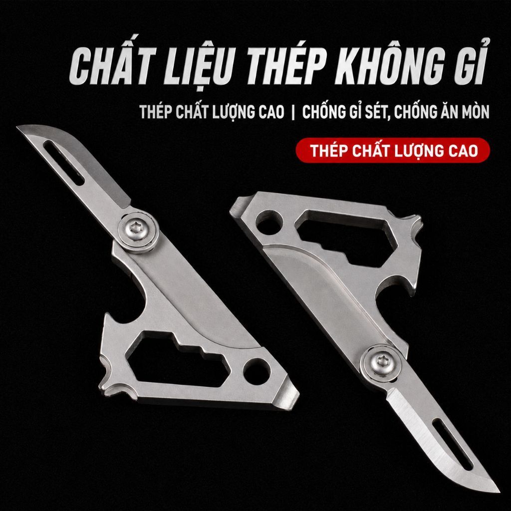 Rọc giấy mini thép không rỉ tam giác treo móc khóa EDC B6