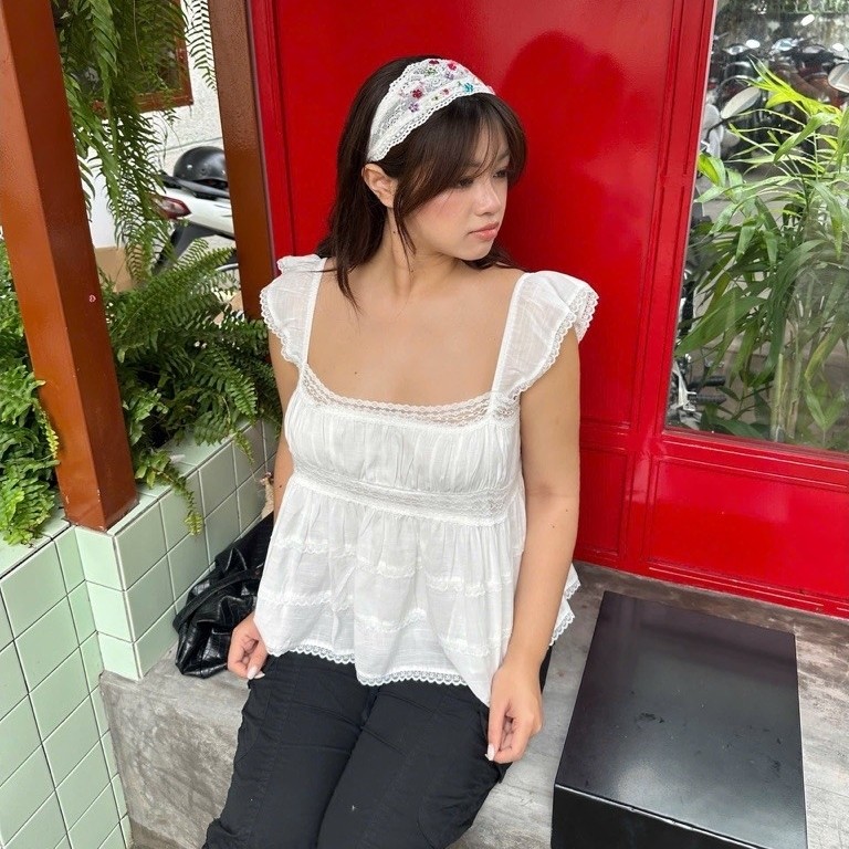 [CHAN BIGSIZE 55-85kg][JANE TOP] Áo babydoll phối ren tay cánh tiên bigsize A40