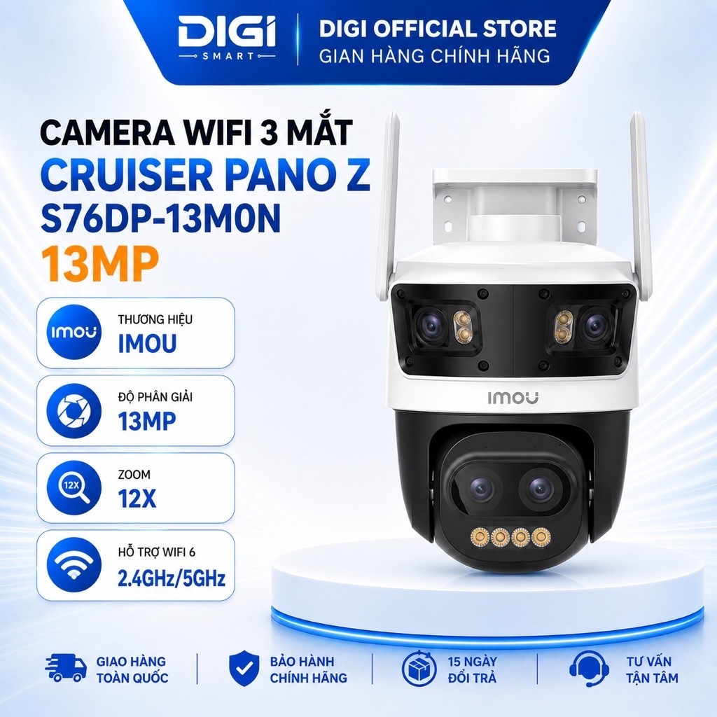 Camera Wifi IMOU Cruiser Pano Z S76DP-13M0N 13MP, Zoom 12x, Kết Nối Wifi 6, AI Thông Minh