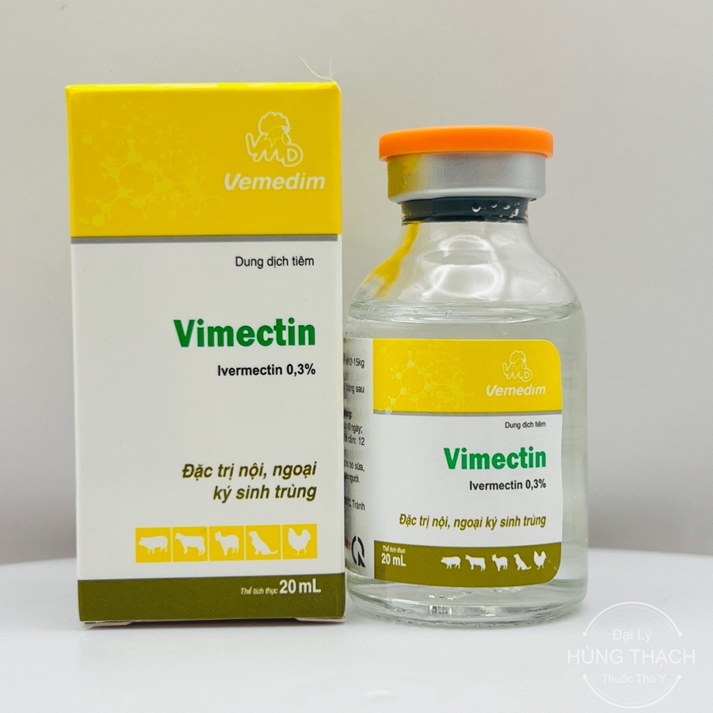 Vimectin 0,3% VMD Lọ 20ml diệt nội ngoại kí sinh, ve rận, bọ chét, giun lãi cho chó mèo, thỏ, heo