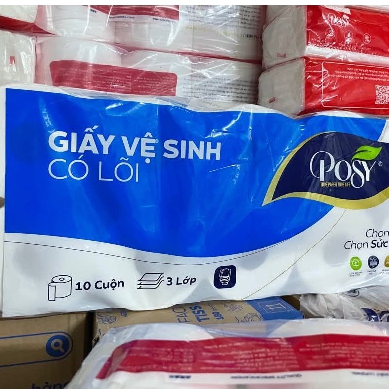 Giấy vệ sinh Posy cao cấp, giấy vệ sinh 3 lớp, cuộn chắc. Bịch 1,6kg