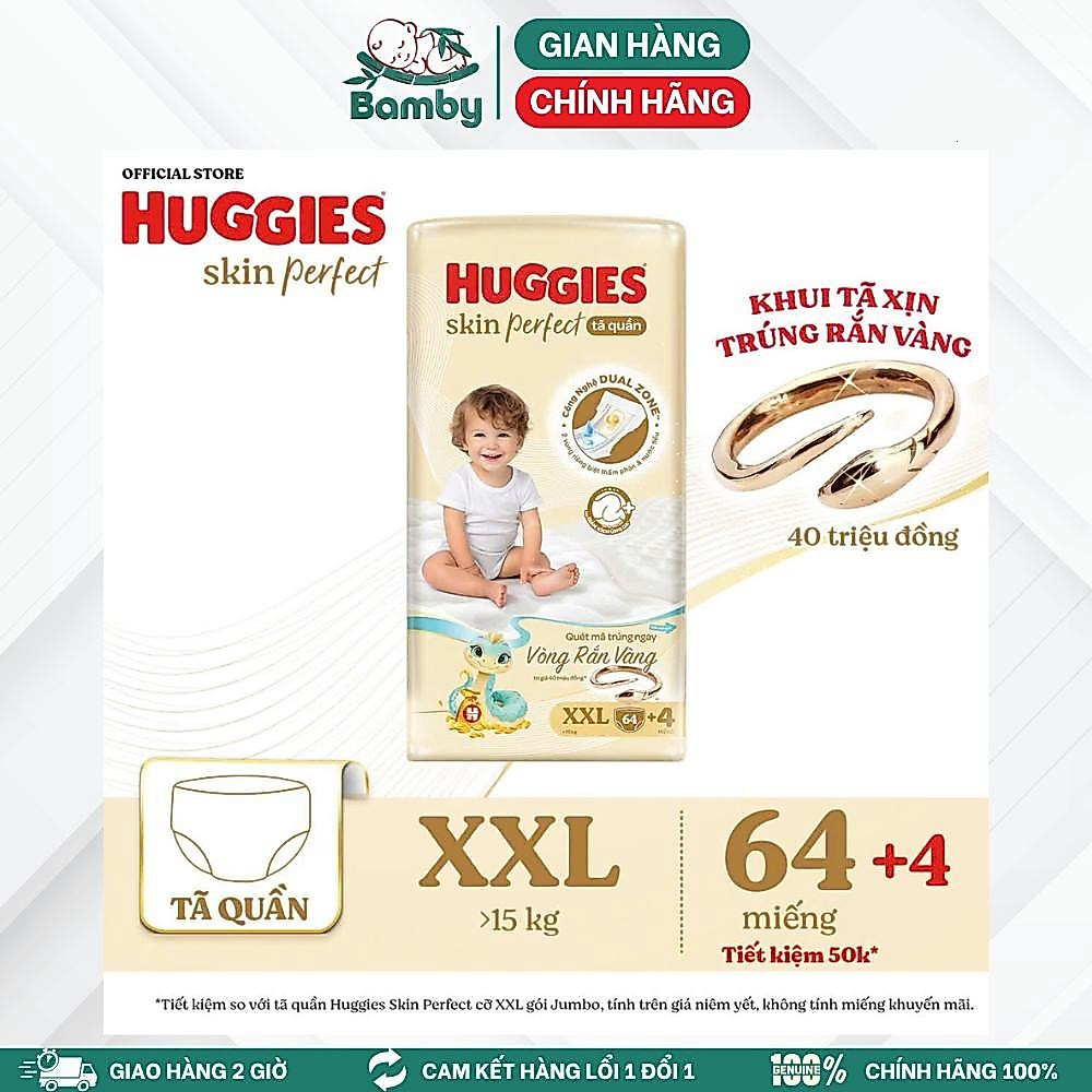 Tã/Bỉm Huggies Skin Perfect NB76 S82 M79 M102 L92 XL76 XXL68 - Công nghệ Dual Zone - Bamby..... sieu