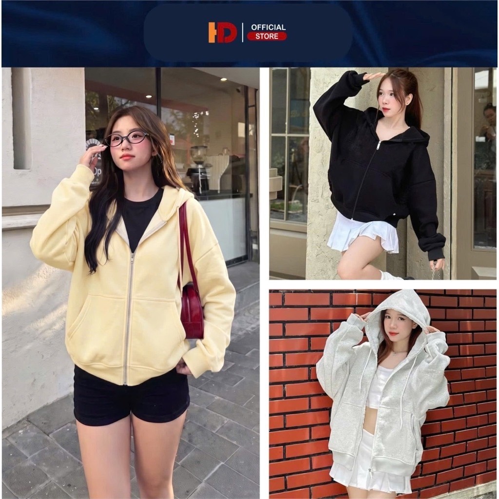 Áo Khoác Hodie, Hodie Zip Trơn Vải CVC Nỉ Bông Cao Cấp 650gr