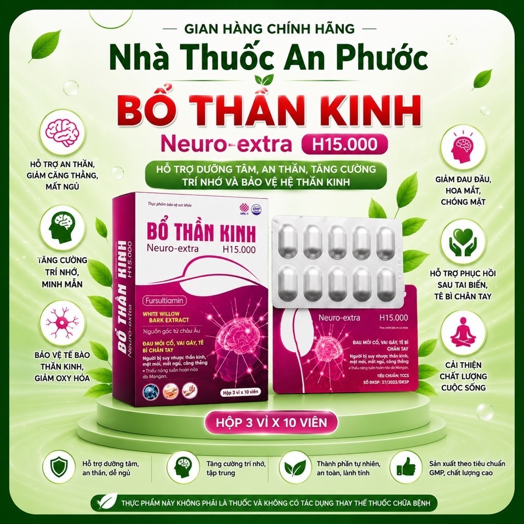 Viên Bổ Thần Kinh Neuro-extra H15.000 - Hỗ trợ giảm mệt mỏi, căng thẳng, ngủ ngon - Hộp 30 viên