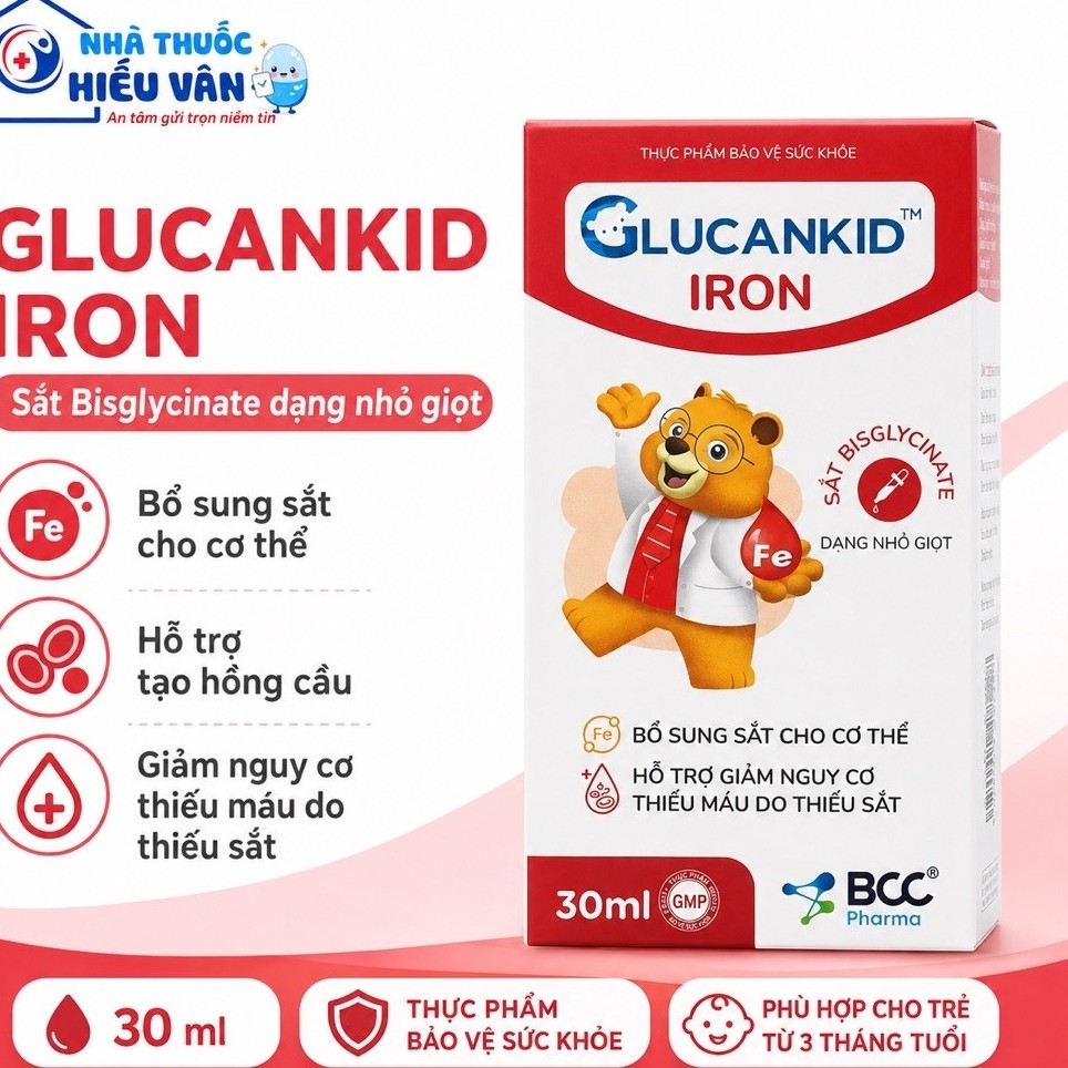 Glucankid Iron 30ml BCC Pharma – Sắt Bisglycinate Dạng Nhỏ Giọt, Bổ Sung Sắt Cho Trẻ Từ 3 Tháng Tuổi