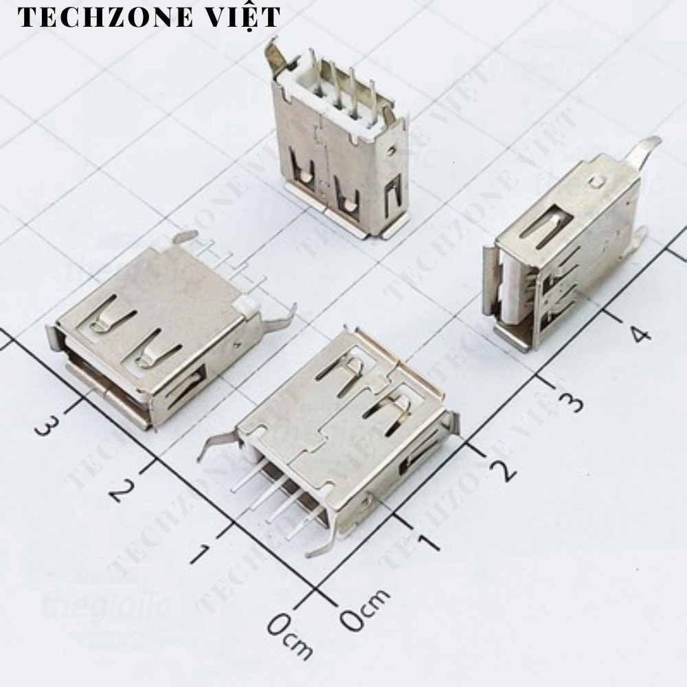 [20 Cái]- AF180 Cổng USB Cái 2.0 Type A 4 Chân Thẳng Xuyên Lỗ TechZone Việt
