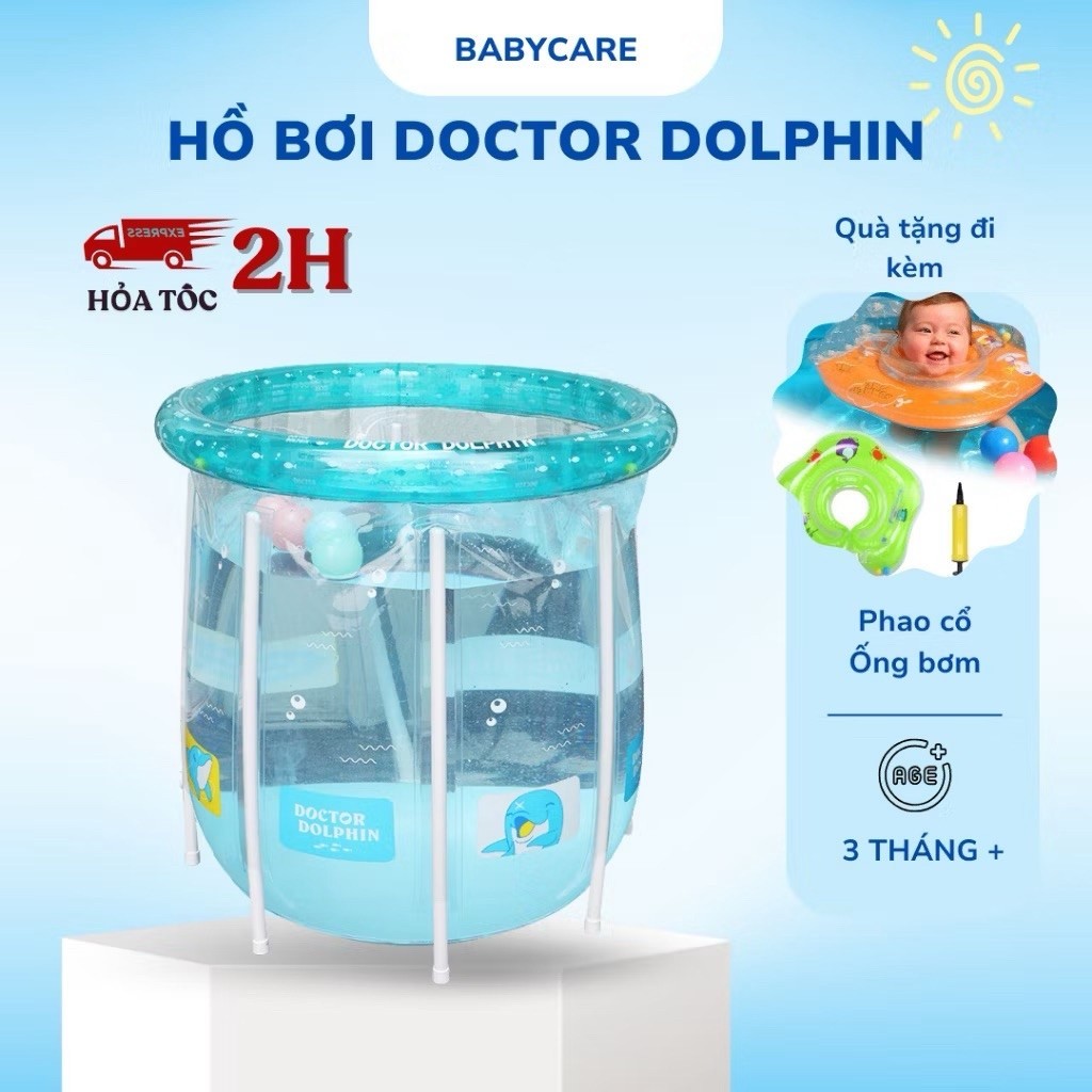 Bể bơi thành cao TẶNG KÈM PHAO BƠI và BƠM, size 80x80cm, bể bơi cho bé sơ sinh, hồ bơi đứng Doctor D