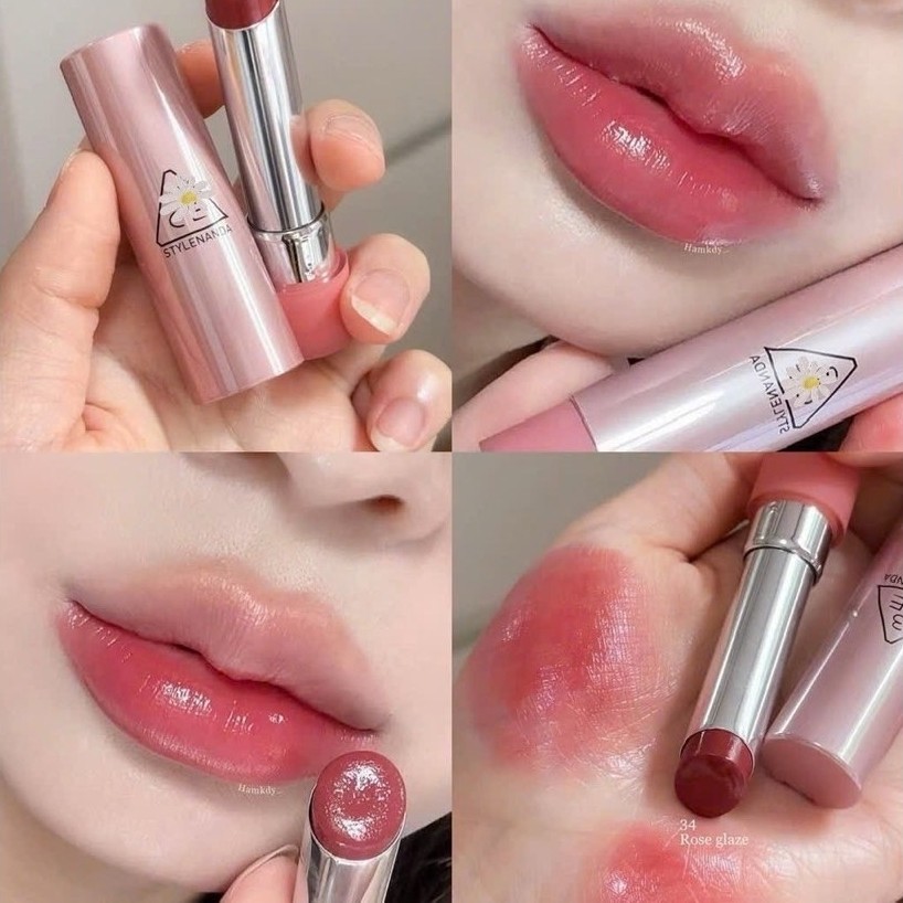 Son Bóng Dưỡng Môi 3CE Glazy Lip Glow 34 Rose Glaze 3.2G - queenshopcosmetic