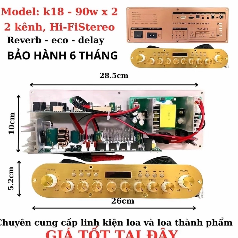 Mạch loa kéo k18 plus mẫu 2 kênh stereo. reverb eco delay. giá chỉ có mạch chưa có micro
