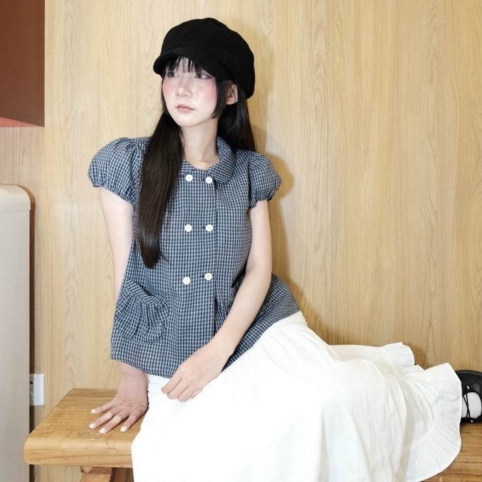 Poxy Top 𝐄𝐢𝐠𝐡𝐭𝐞𝐞𝐧 𝐀𝐠𝐚𝐢𝐧ミ★ Áo kiểu phối nút thời trang nữ