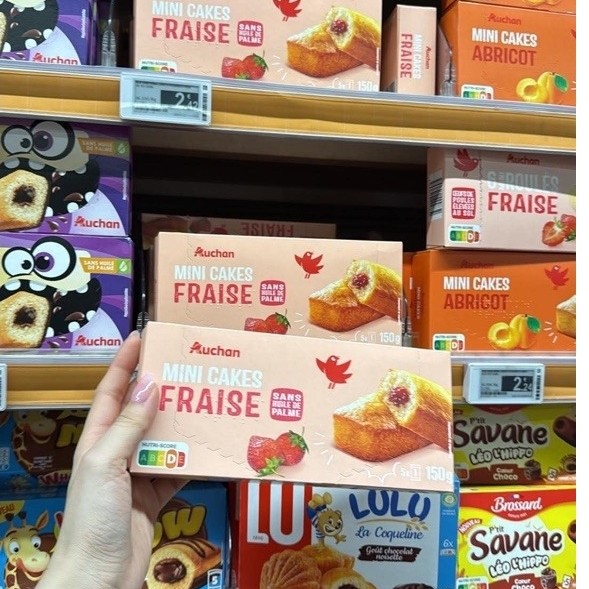 🇫🇷 BÁNH BÔNG LAN NHÂN TRÁI CÂY AUCHAN MINI CAKES – HÀNG PHÁP 🍓🍑
