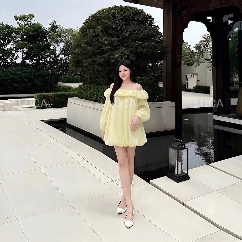 𝙉𝙀𝙐𝙉 𝘿𝙍𝙀𝙎𝙎 - Đầm Linen Tơ Mềm Bẹt Vai Kèm Dây - D43