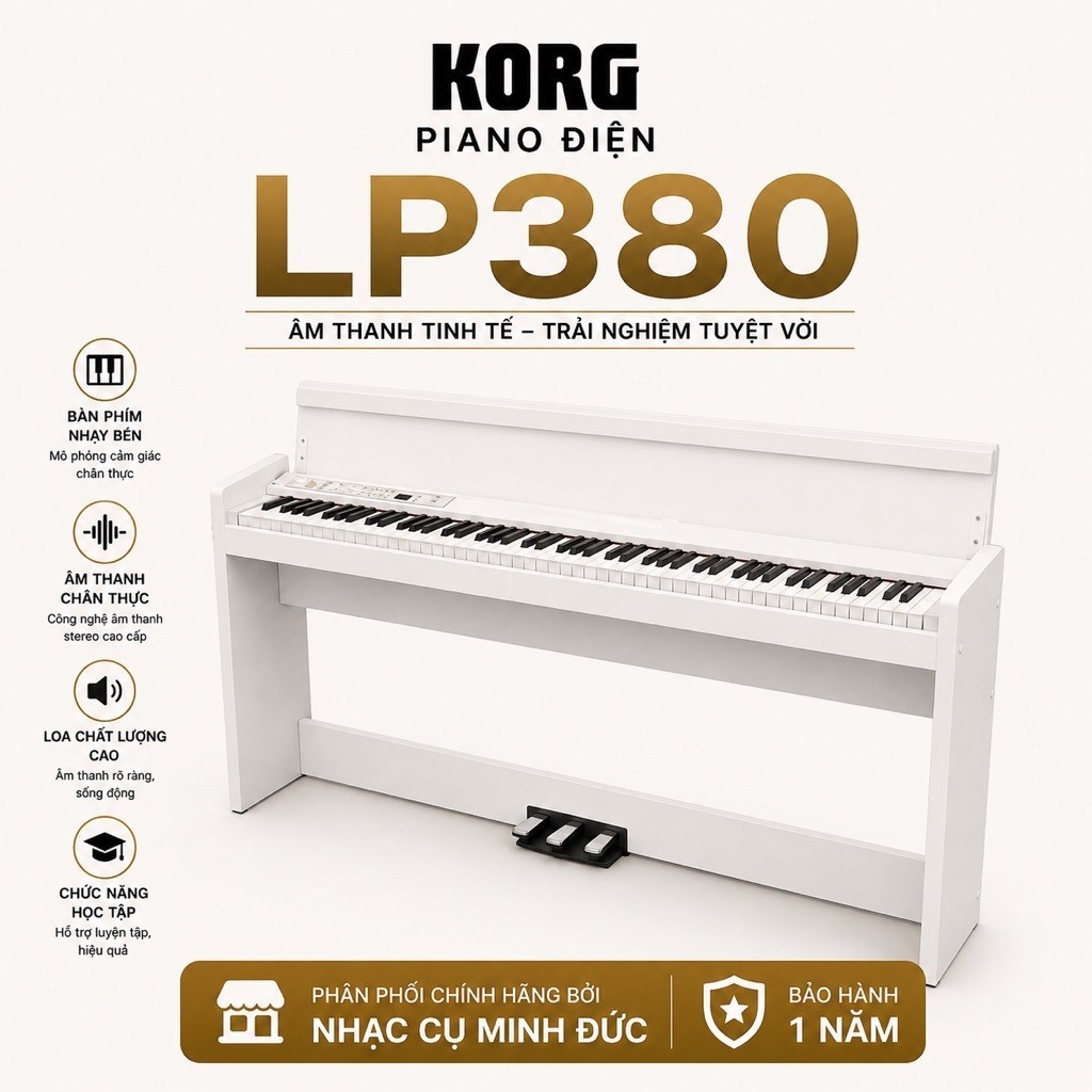 Piano Korg LP380 màu trắng - Piano điện nhỏ gọn âm hay bán chạy dưới 12tr - Thương hiệu Nhật Uy Tín