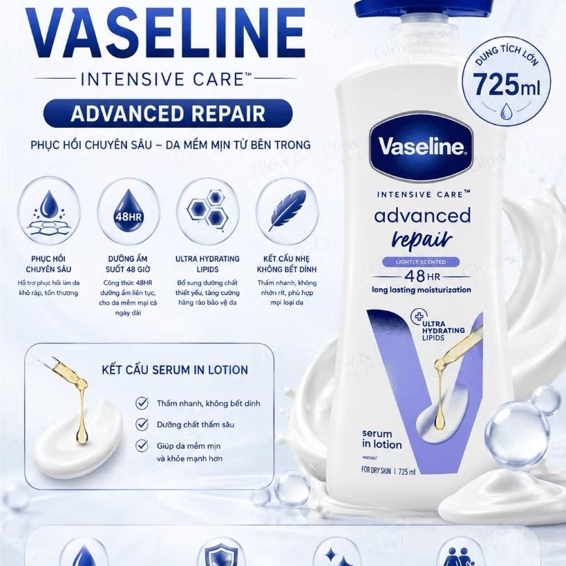 VASELINE 725ml - Sữa Dưỡng Thể Vaseline Intensive care Cocoa Glow lotion