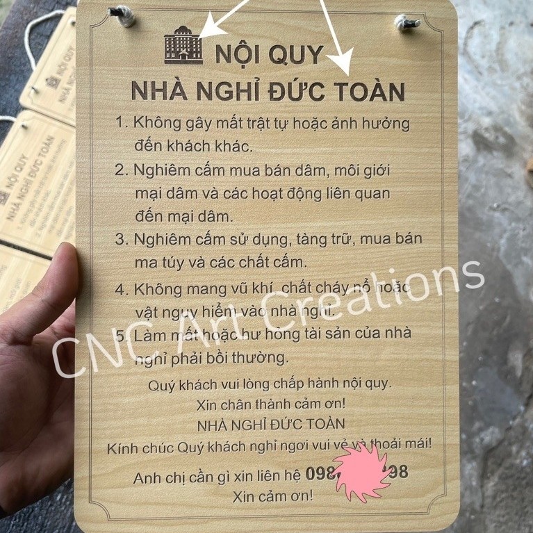 Bảng Nội Quy Khắc Tên Khách Sạn, Nhà Nghỉ Gỗ Plywood Phủ Melamine Chống Ẩm Mốc