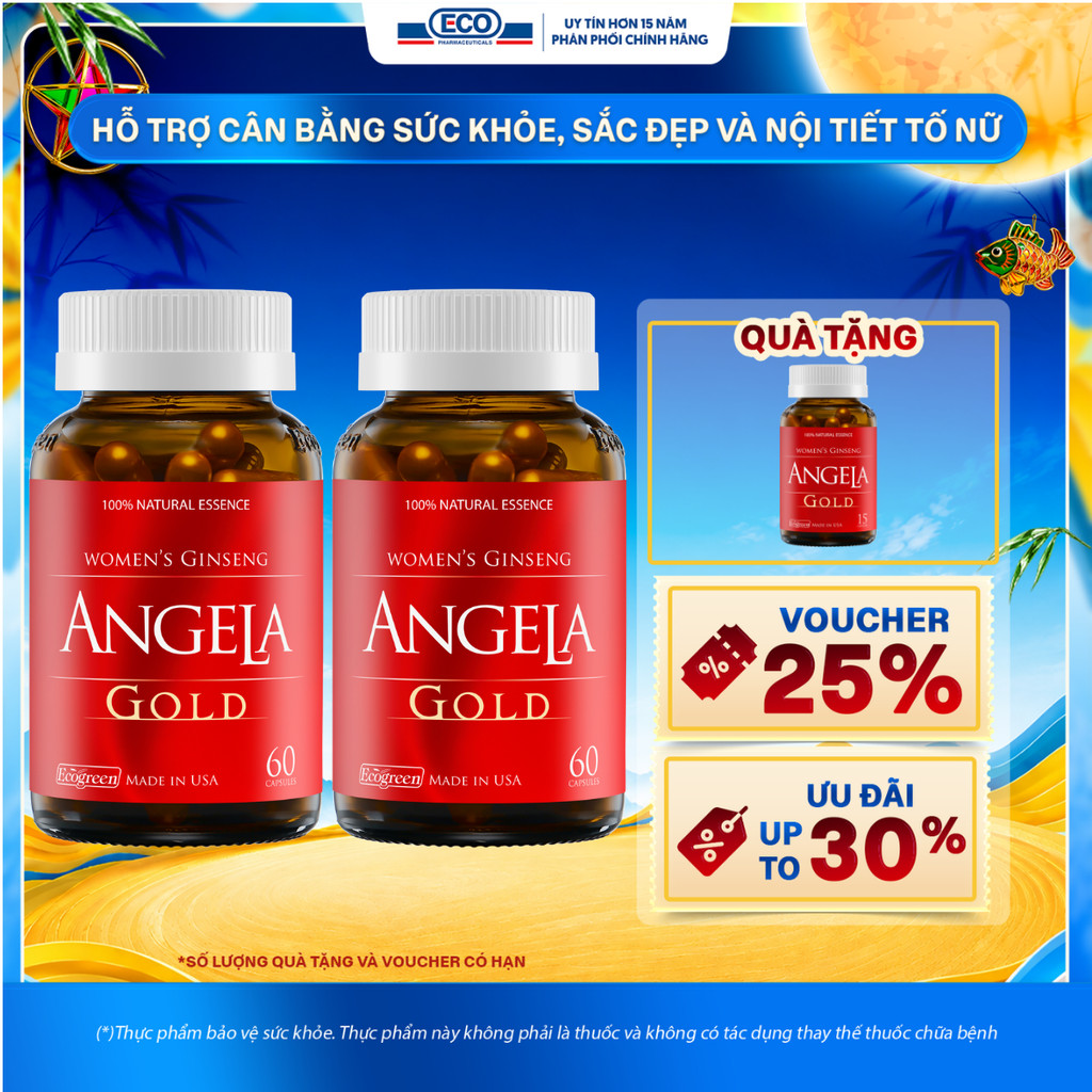 [LIVE] Combo 2 Hộp 60v Tặng Angela 15v - Viên Uống Angela Gold Hỗ Trợ Sắc Đẹp, Sinh Lý Nữ Và Sức Khỏ