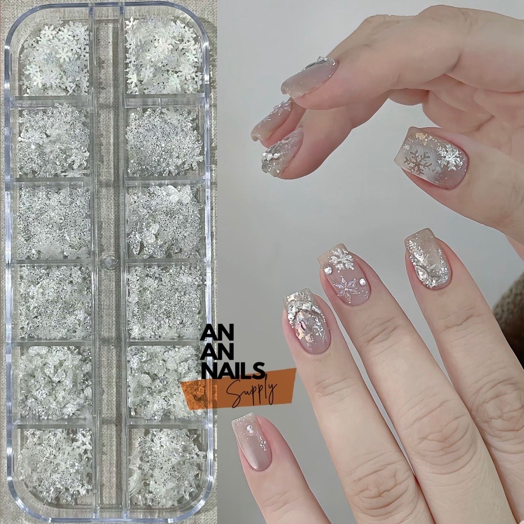 Nhũ ngôi sao bông tuyết ẩn móng mẫu mới Sugar Snowflake Glitter Nail Art | An An Nail