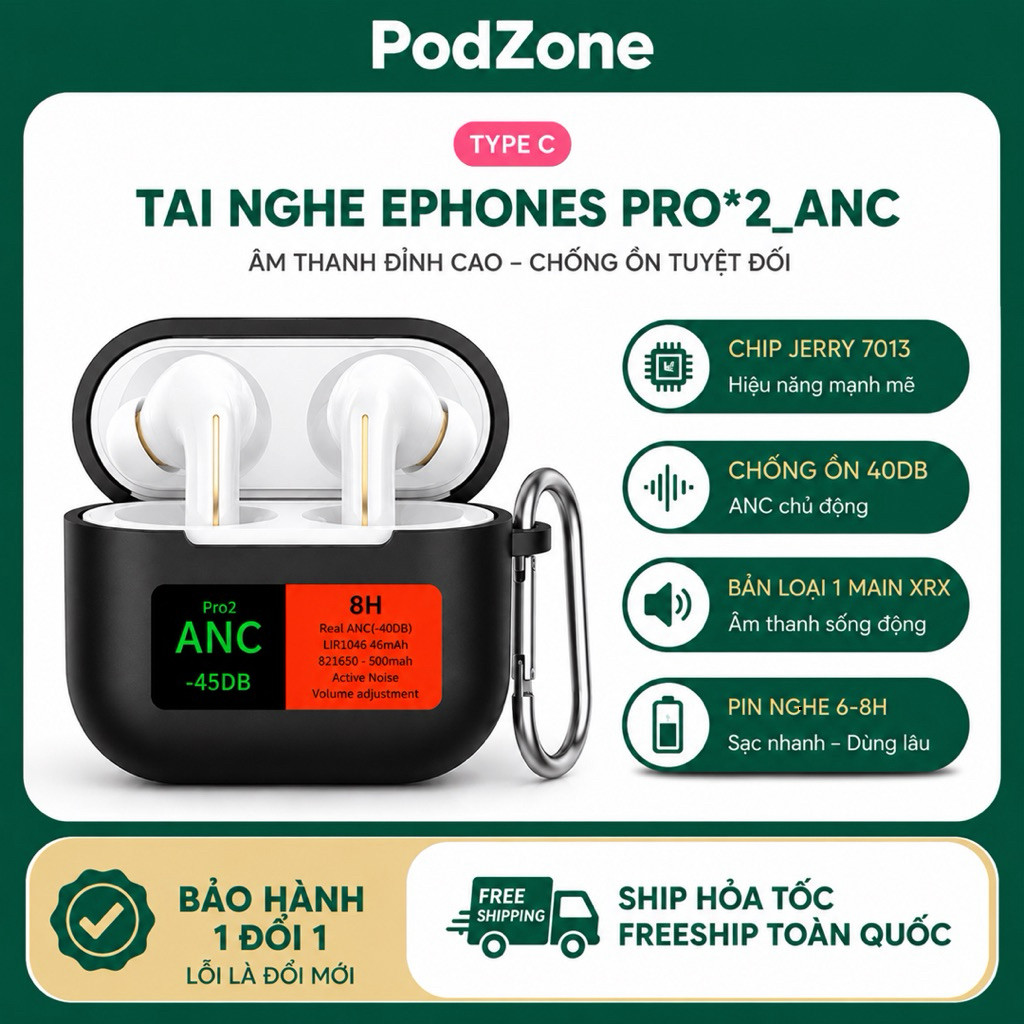 [PRO ZEN 2 ANC] Tai Nghe Bluetooth Ephones Pro*2 ANC JL 7013 l Chống Ồn - Xuyên Âm l Tăng Giảm Âm Lư