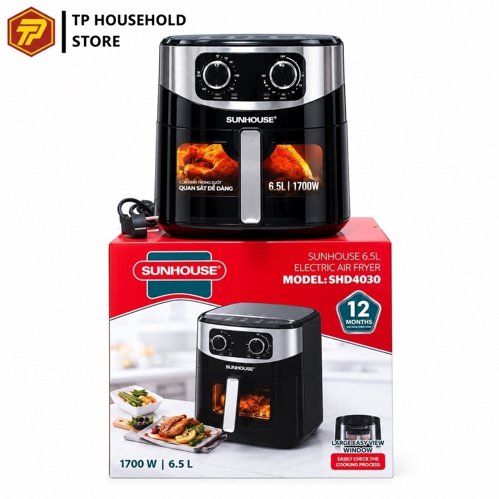 Nồi chiên không dầu SUNHOUSE SHD4030 6.5L công nghệ Rapid Air 360 độ - 6.5L, Shd4030
