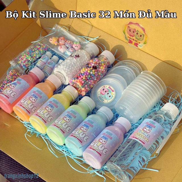 [BÁN CHẠY] Bộ Kit làm Basic Slime Cầu Vồng Pastel 32 Món - Kit làm Slime Cơ Bản Đủ Màu (Có hướng dẫn