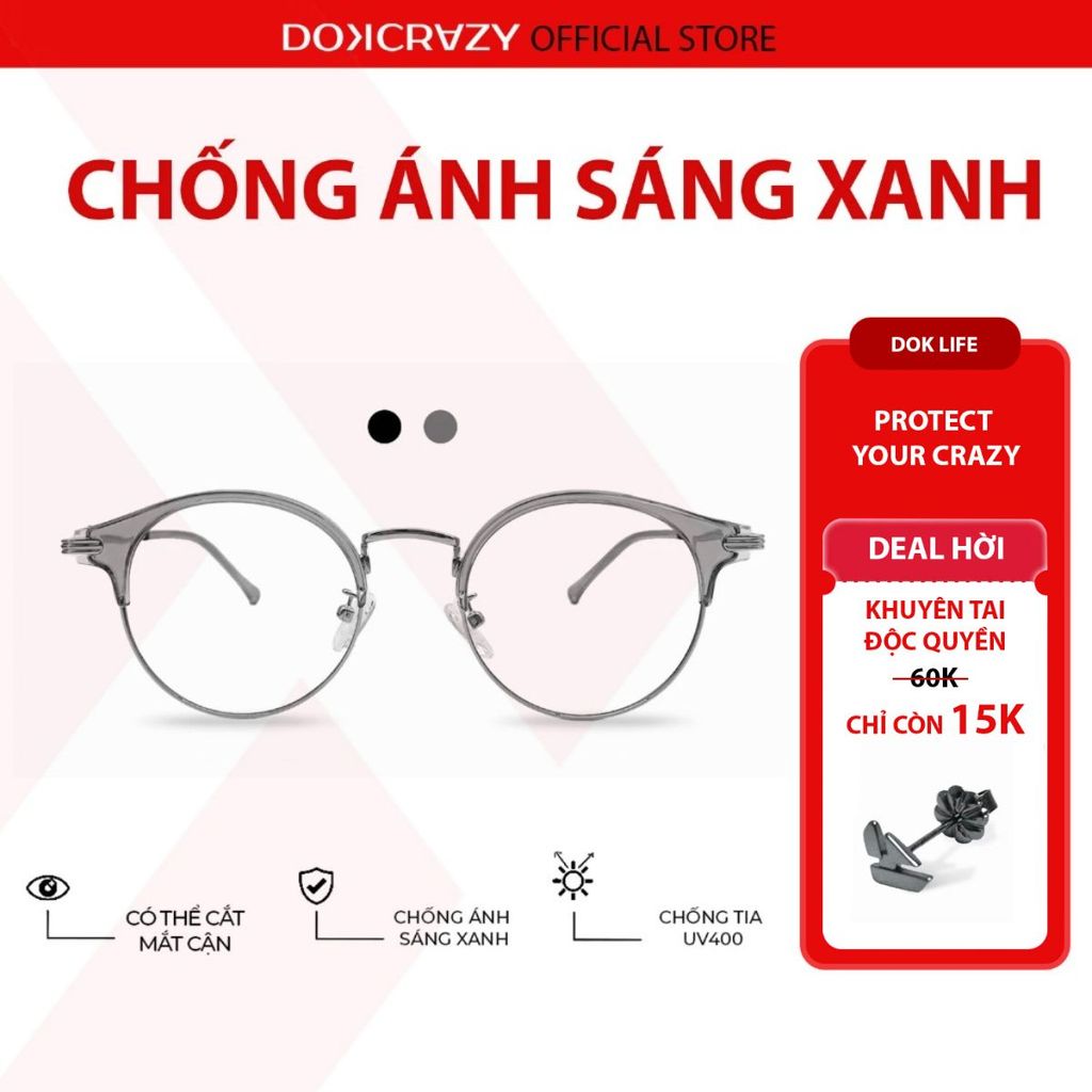 Gọng kính DOKCRAZY FIONA nam nữ thời trang, Hợp Kim màu sắc Hot Trend, chống ánh sáng xanh tia UV