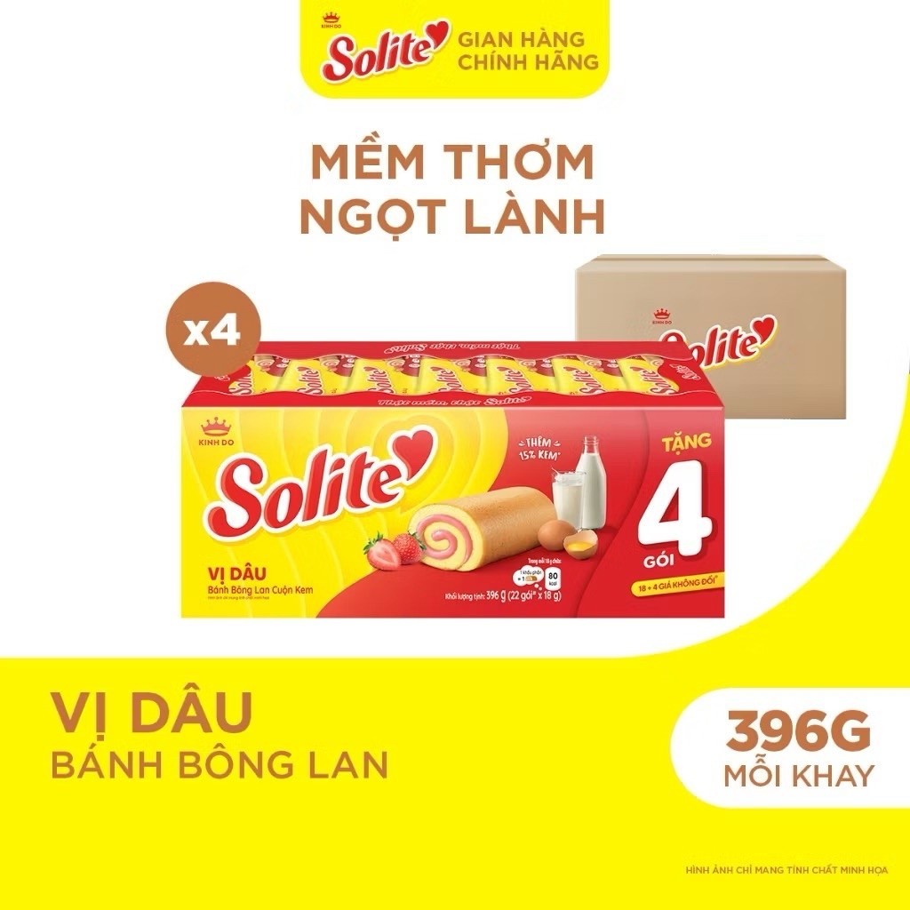 Bánh bông lan Solite cuộn kem vị dứa/ dâu/ socola/ sữa