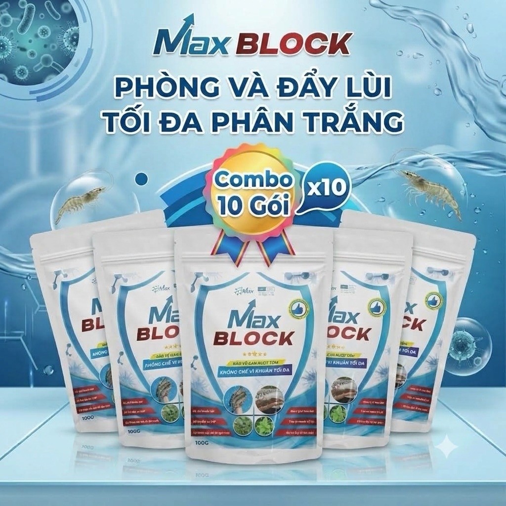 Combo 10 Gói Max Block ANTI EHP - Phòng Tôm chậm lớn ,bảo vệ Gan và Đường Ruột Tôm, đẩy lùi EHP tối 