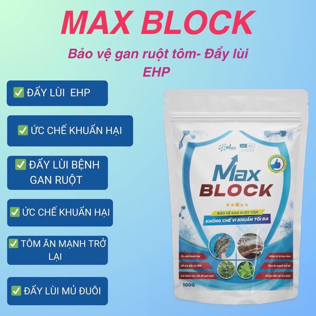 Max Block ANTI EHP - Phòng Tôm chậm lớn ,bảo vệ Gan và Đường Ruột Tôm, đẩy lùi EHP tối đa (Gói 100g)