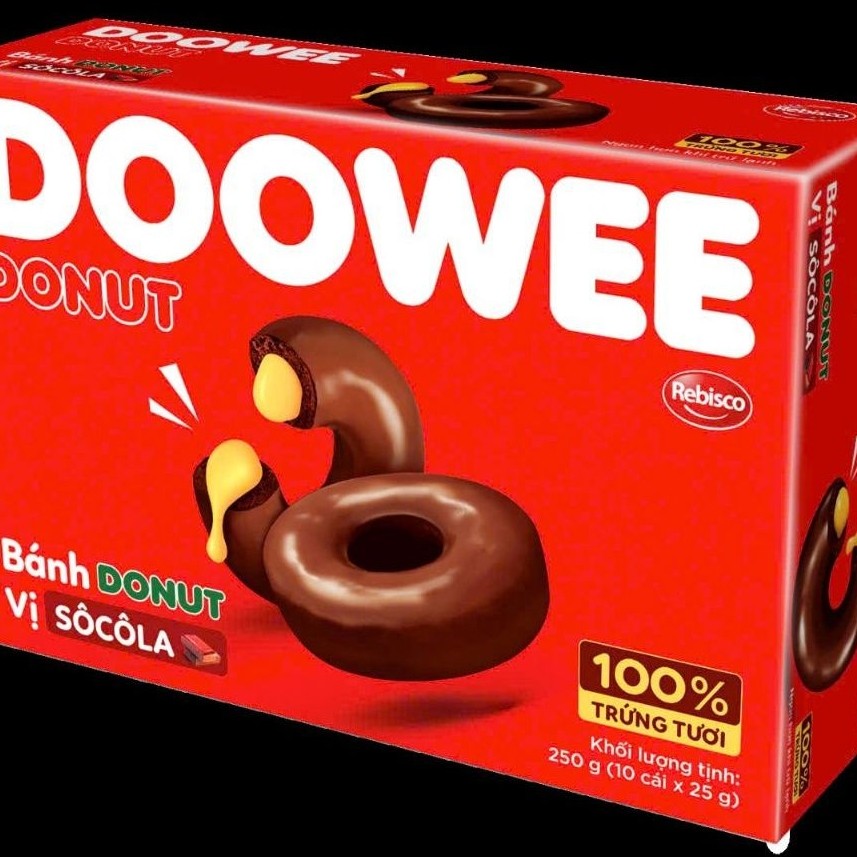 [Hoả Tốc] Hộp 10 Cái Bánh Donut Doowee [Hoả Tốc] Hộp 10 Cái Bánh Donut Doowee Rebisco Vị Socola Nhân