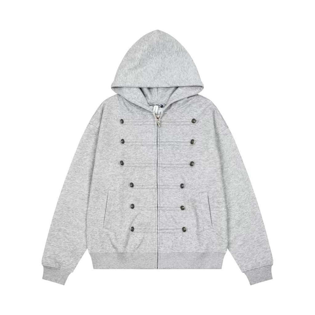 [ENTR] Vintage Napoleon button washed zip-up hoodie.