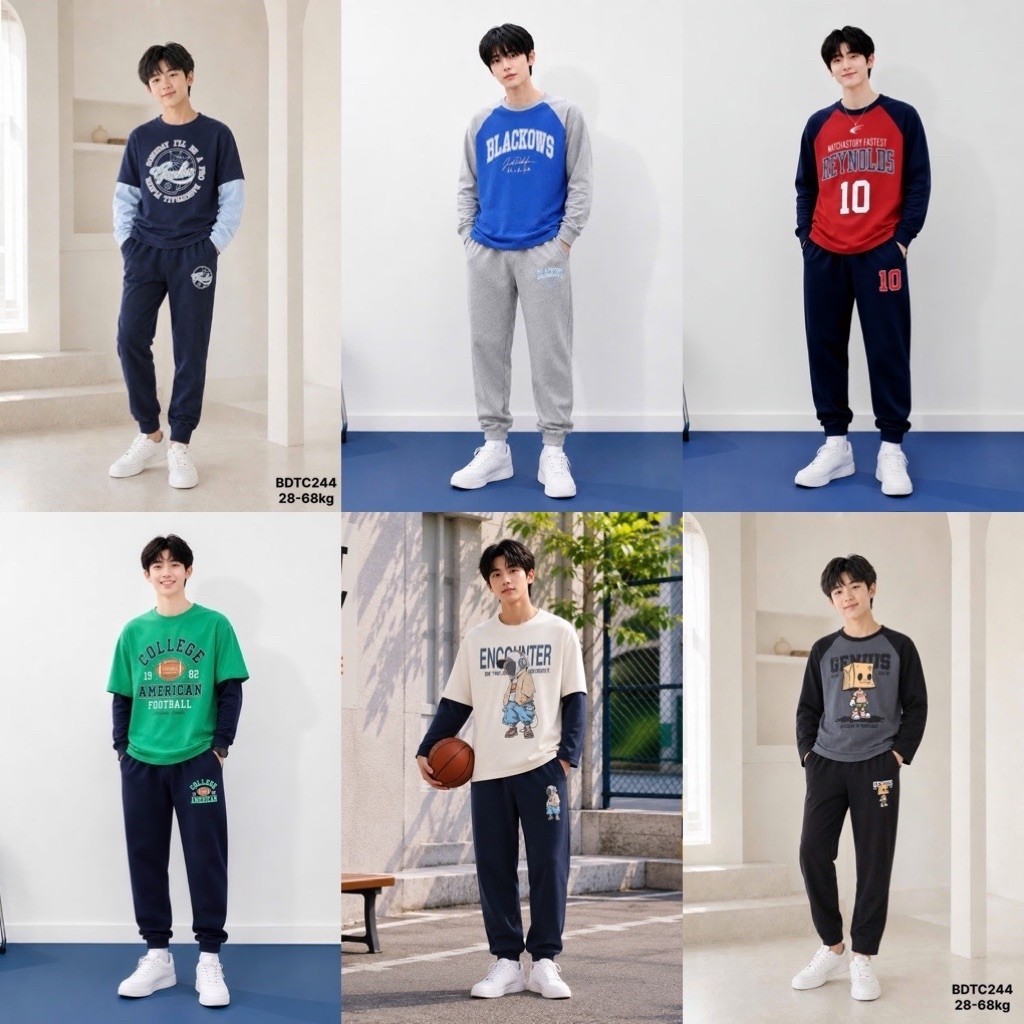 Đồ Bộ dài tay bé trai size đại chất thun cotton Janeshop, bộ đồ thu đông cho bé trai dài tay 23-58kg
