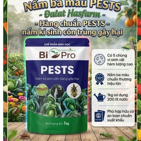Nấm Ba Màu Pest- Dalat Hasfarm- Chế phẩm sinh học gói 1kg-