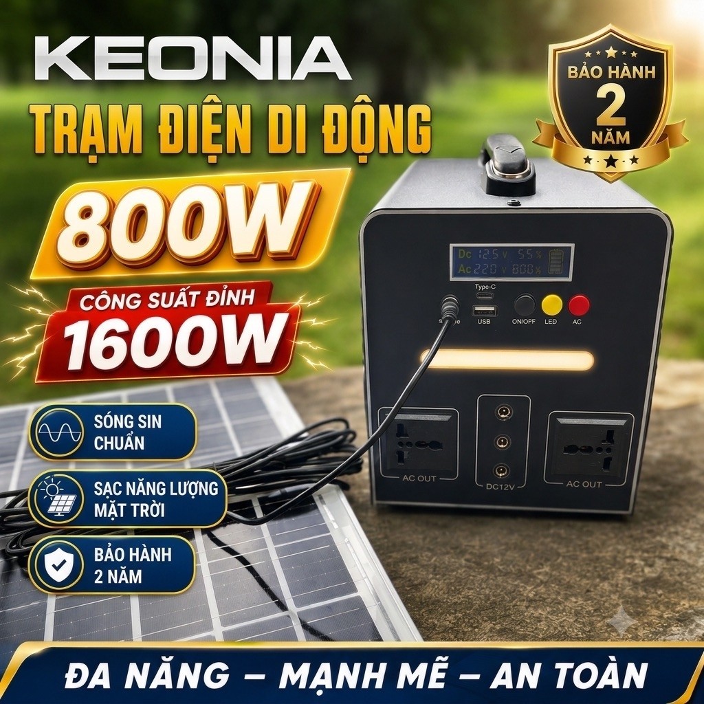 Trạm Điện Di Động KEONIA 800W 45Ah Cổng AC 220V Trạm Sạc Dự Phòng Pin Lithium LiFePO4 Dã Ngoại Campi