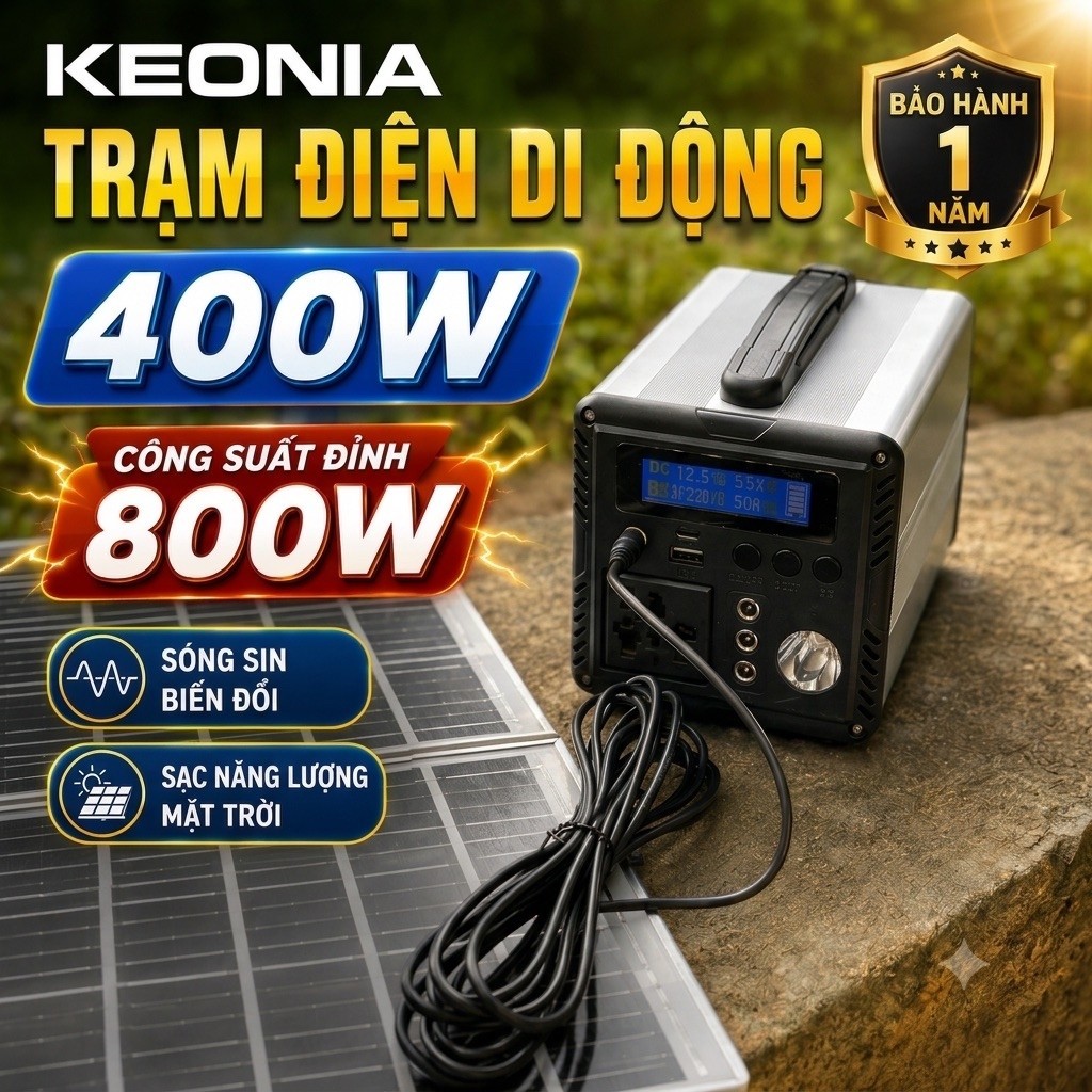 Trạm Điện Di Động KEONIA 400W 15Ah Cổng AC 220V Trạm Sạc Dự Phòng Pin Lithium LiFePO4 Dã Ngoại Campi