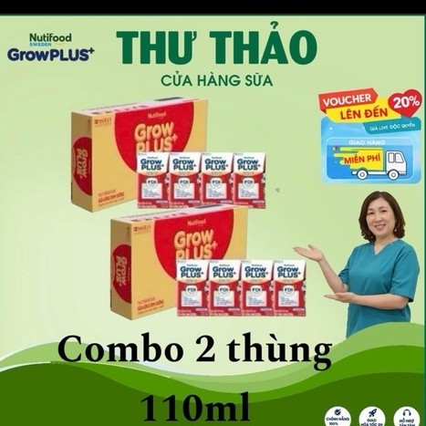 [CÓ ĐƯỜNG 110ML] 2 THÙNG NUTIFOOD GROW PLUS+ ĐỎ SỮA PHA SẴN