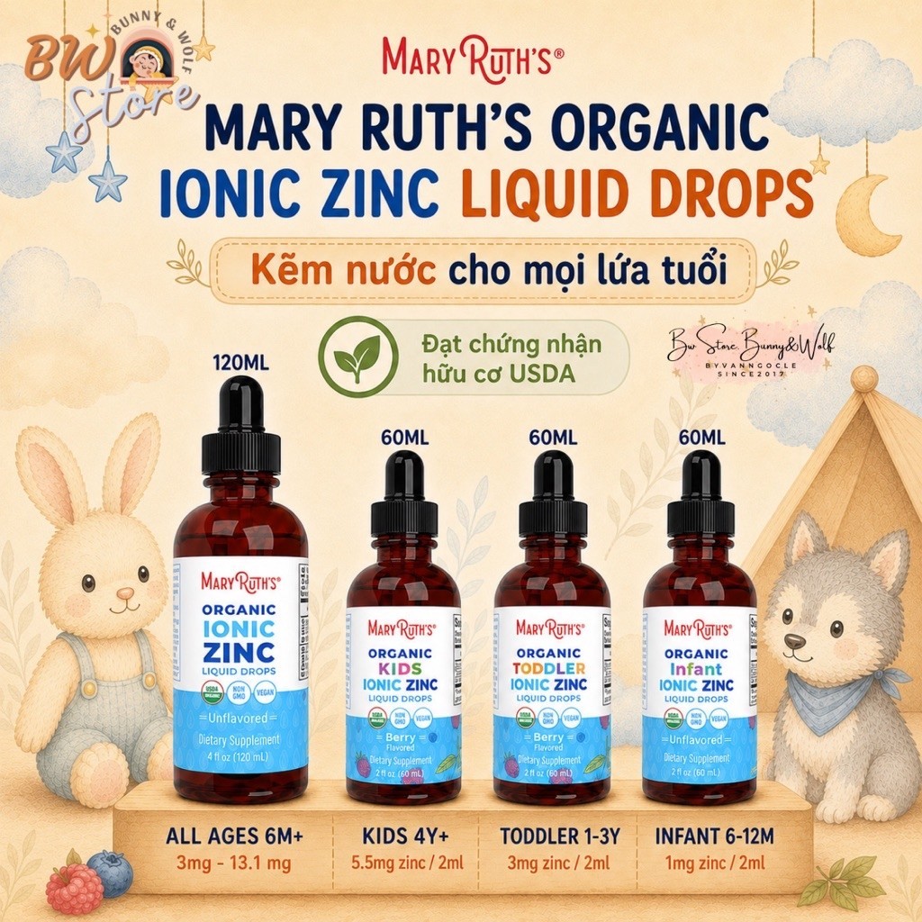 Thực Phẩm BVSK Kẽm Mary Ruth’s Ionic Zinc - USA dạng giọt 60ml [ BW Store ]