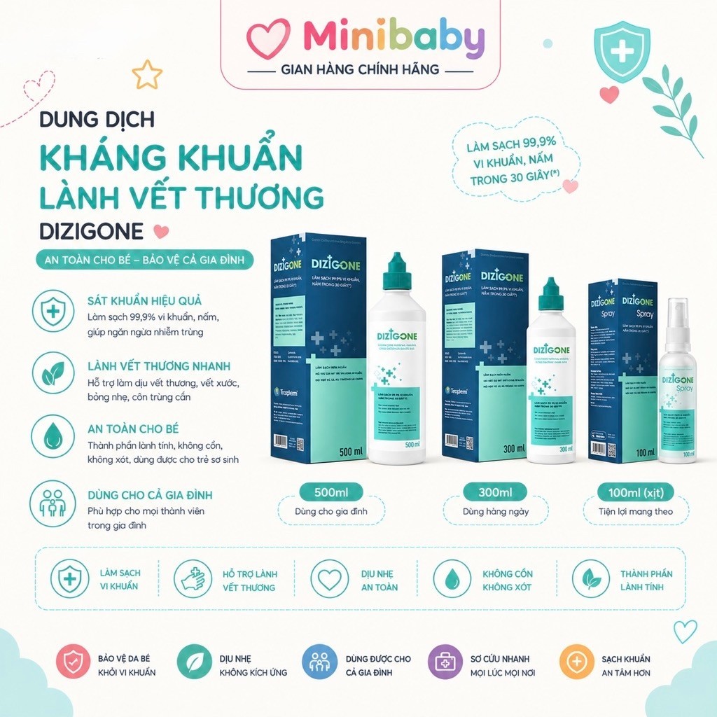 Dung dịch xịt Kháng khuẩn Dizigone - Xịt sát khuẩn, lành vết thương cho bé dung tích 100ml / 300ml /