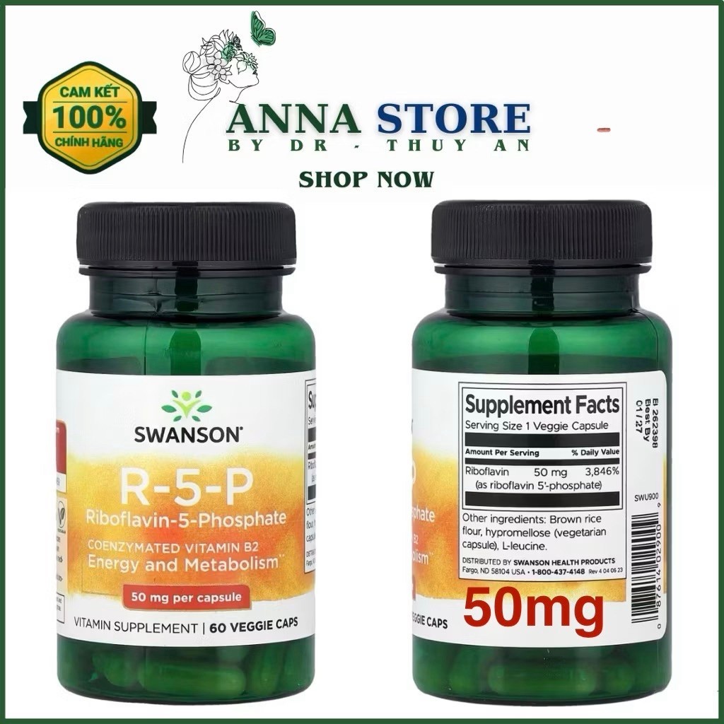 SWANSON R-5-P, Vitamin B2 hoạt tính 50mg, 60 viên, Hỗ trợ năng lượng