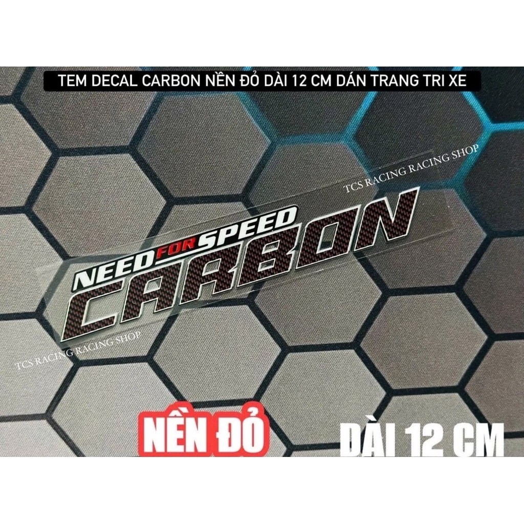 [ 1 TEM ] TEM DECAL CARBON SPEED NỂN ĐỎ DÀI 12 CM DÁN TRANG TRÍ XE