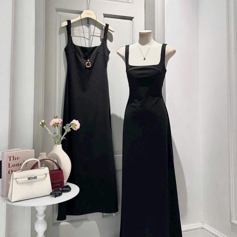 (T’achi) Đầm maxi đen body 2 dây