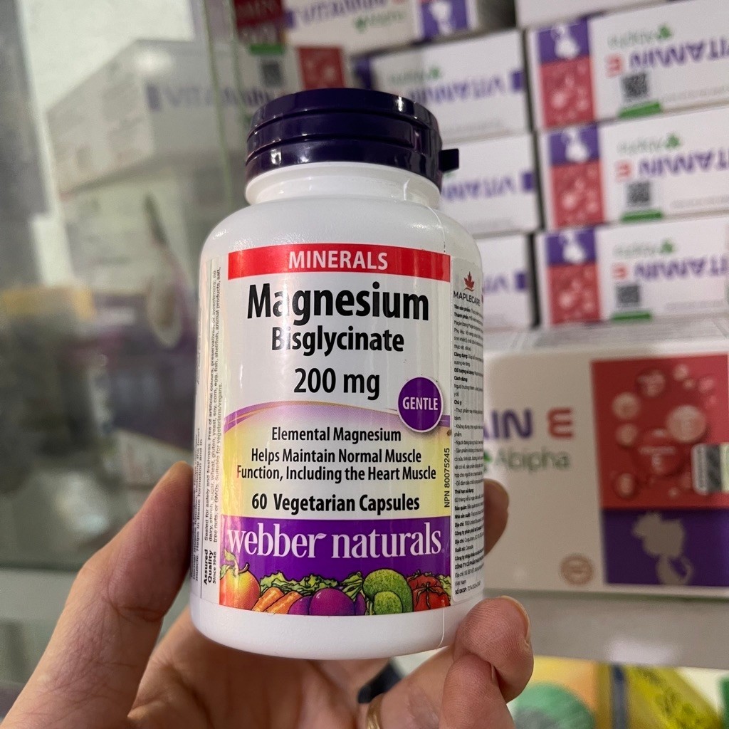Viên Uống Webber Naturals Magnesium Bisglycinate 200mg Canada Hỗ Trợ Cơ Bắp, Tim Mạch (60 Viên) - Ch