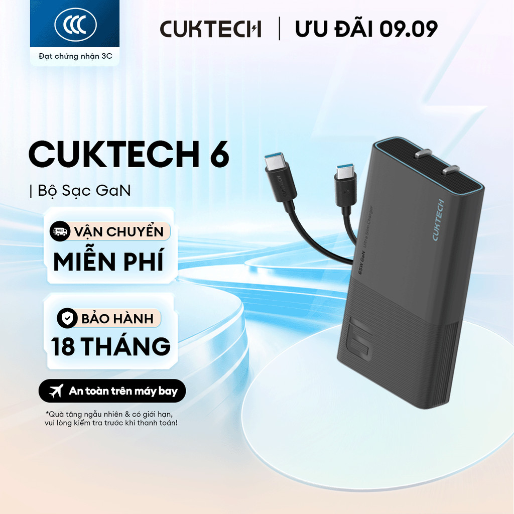 Củ Sạc GaN CUKTECH AD652S 2C | Cống Suất 65W Max | Hỗ Trợ Sạc Nhanh | Thiết Kế Siêu Mỏng | Bảo Hành 