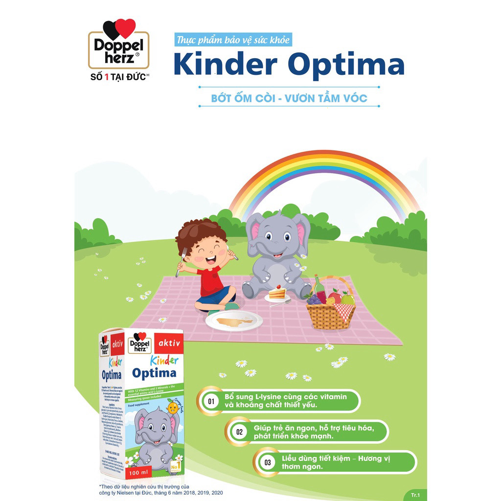 Siro bổ sung vitamin cho bé Doppelherz Kinder Optima hỗ trợ giúp bé ăn ngon, cải thiện tầm vóc
