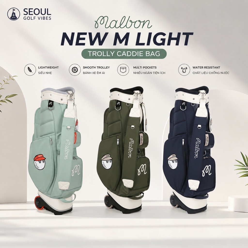 [MALB GOLF BAG] Túi Gậy Golf Bánh Xe Kéo M-Light Trolly Caddie Bag Tiện Lợi Di Chuyển | Golf Bag Vải