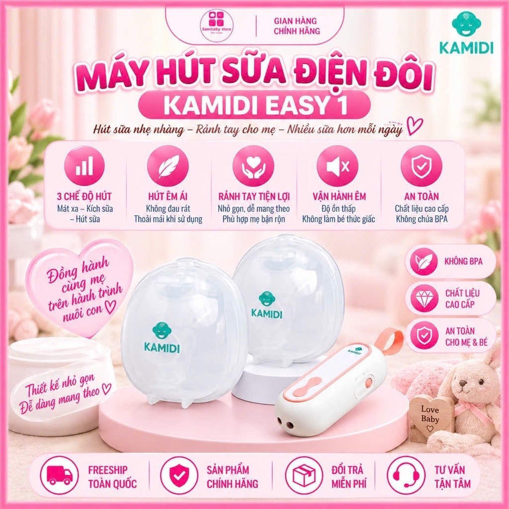 Máy Hút Sữa Rảnh Tay Không Dây Kamidi Easy 1 – 4 Chế Độ Thông Minh, Nhỏ Gọn, Êm Ái, An Toàn