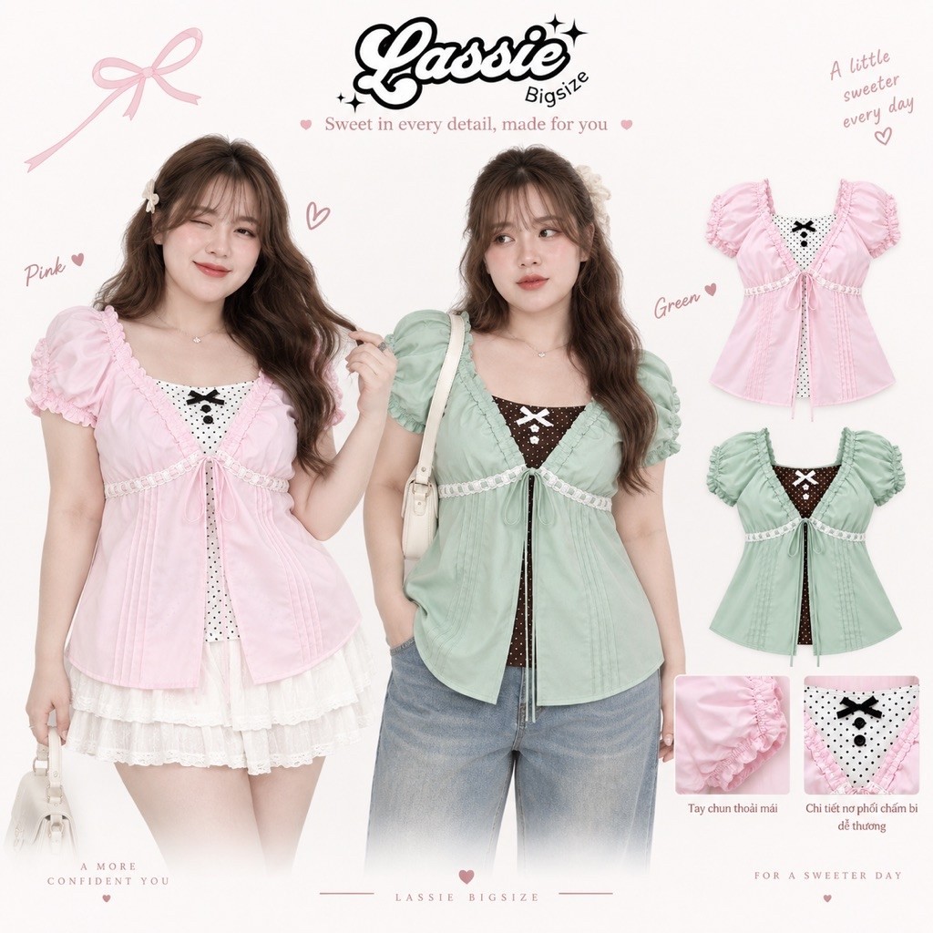 LASSIE BIGSIZE| Áo kiểu nữ phối chấm bi bigsize (65-90kg) MOCHA TOP