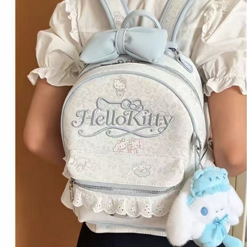 Balo Hello Kitty Nữ Dễ Thương, Form Đẹp, Balo Nữ Sinh Có Nơ Phối Ren, Balo Kitty Pastel sz31x28x14cm