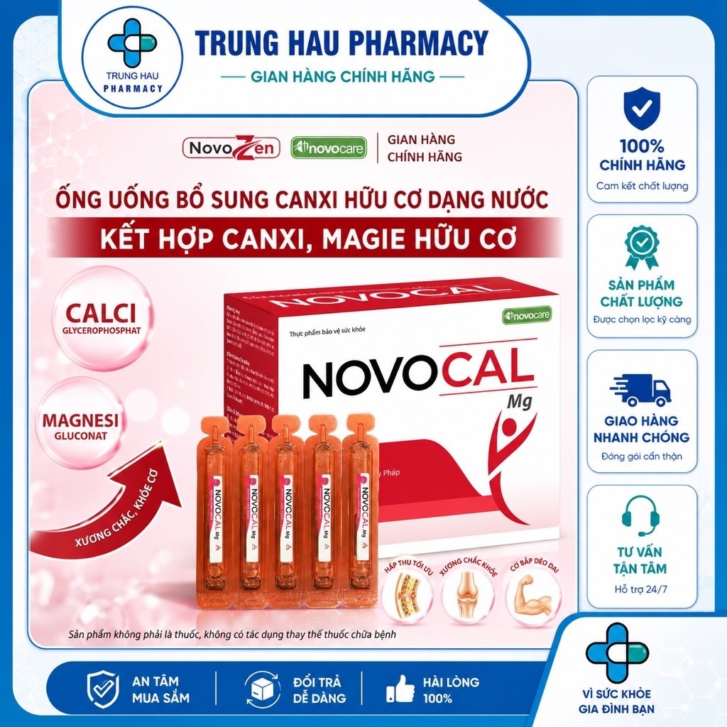 [TPBVSK] NOVOCAL MG dạng ống - Bổ sung Canxi hữu cơ dạng nước kết hợp Magie nhà NovoZen (ống 10ml)